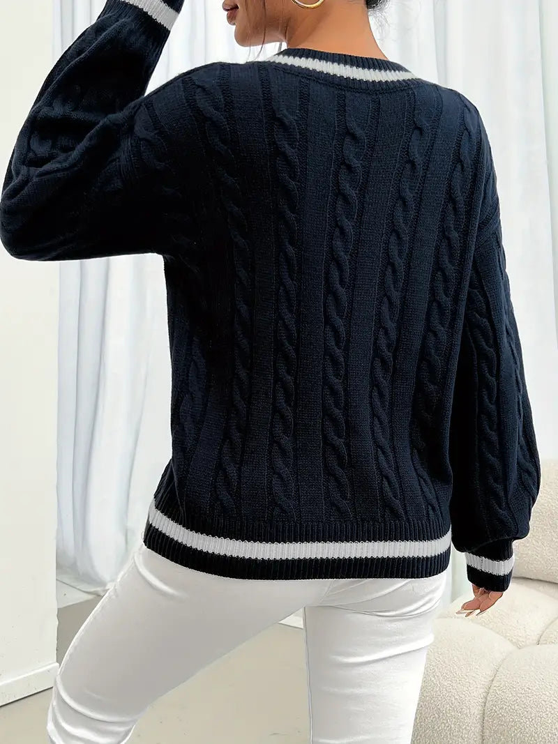 Elegant Women's Knit Sweater with Drop Shoulders