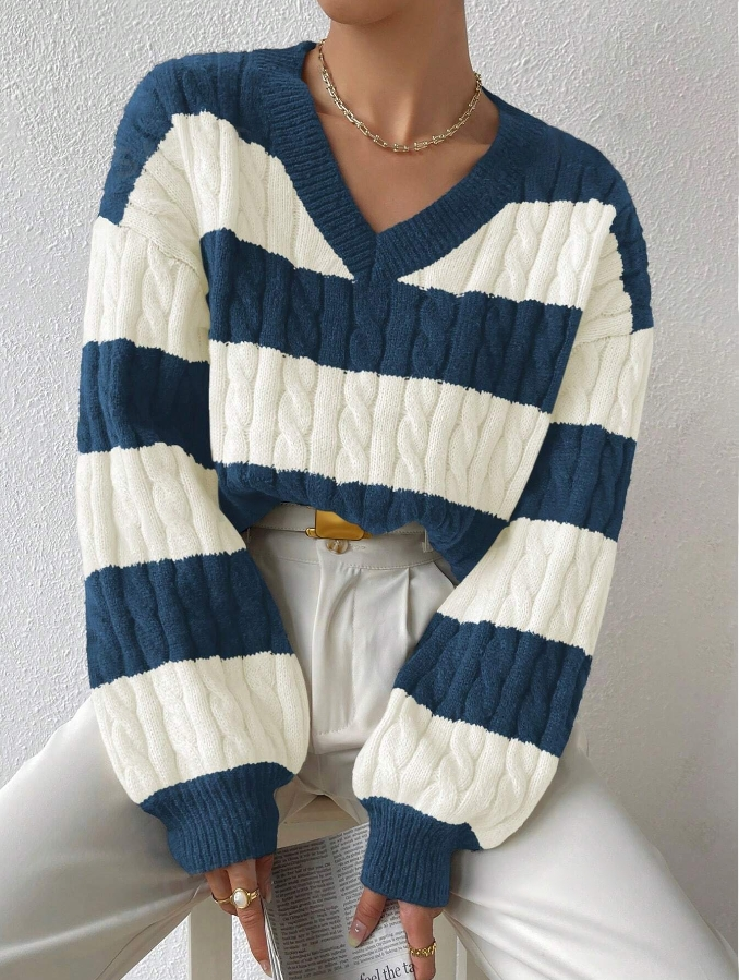 Elegant Striped Women's Knit Sweater