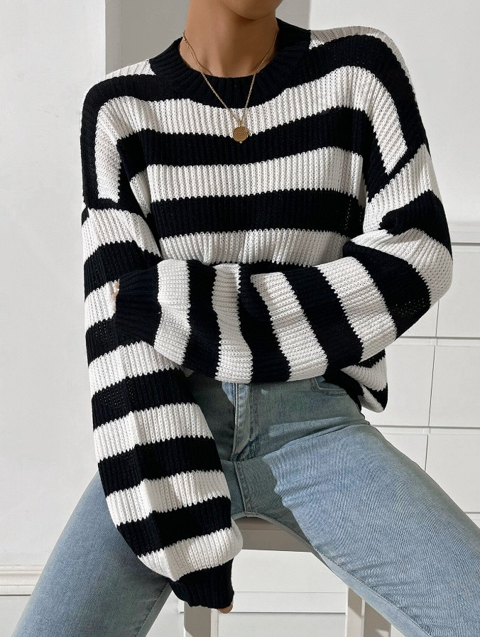 White/Black Striped Women's Sweater