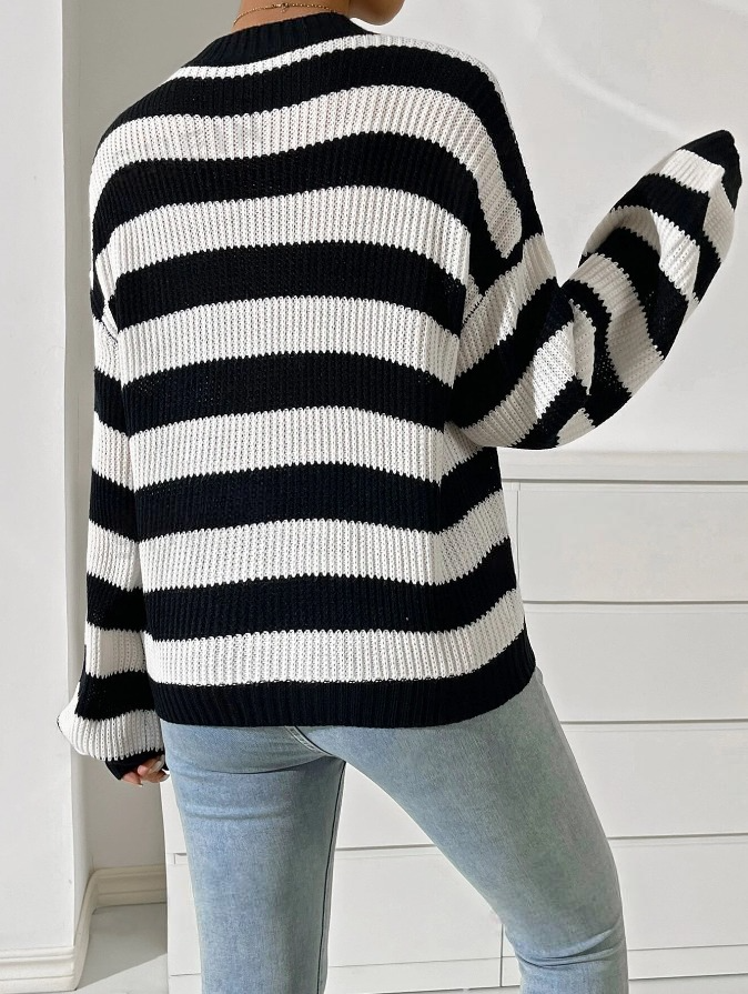 White/Black Striped Women's Sweater