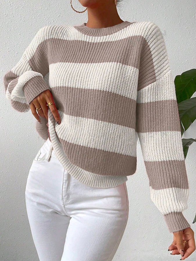 White/Beige Striped Women's Sweater