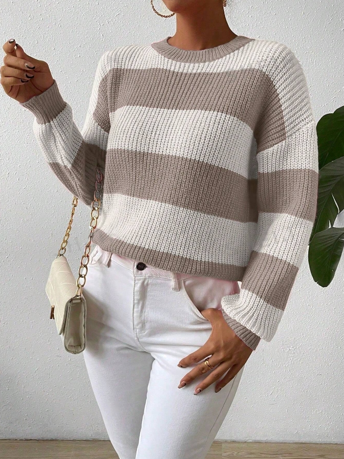 White/Beige Striped Women's Sweater